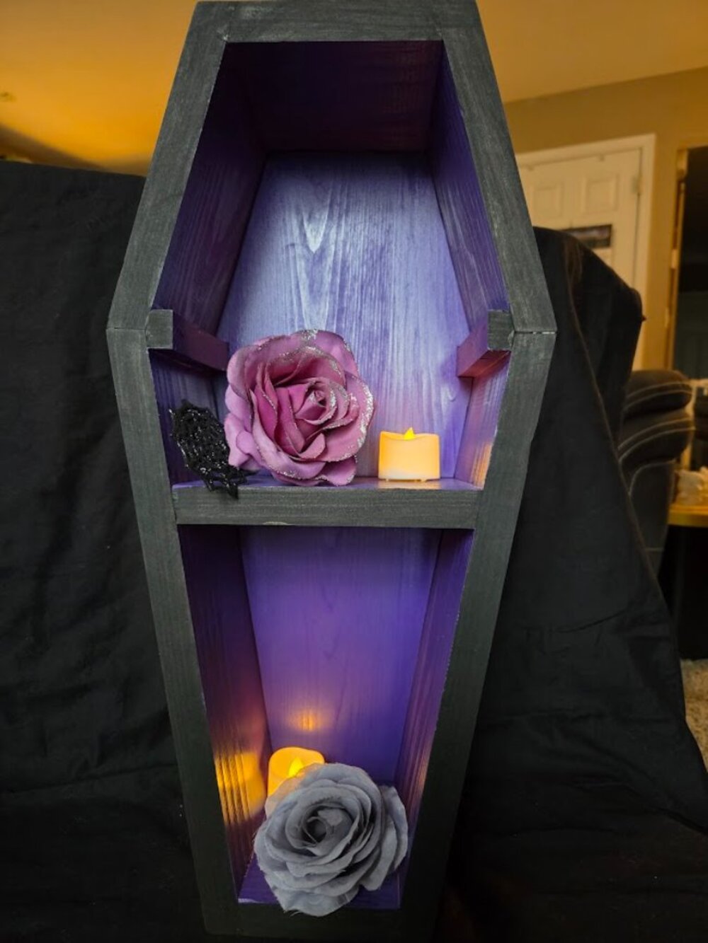 Handmade Wooden Coffin Shelf Black Purple Gothic Halloween Decor